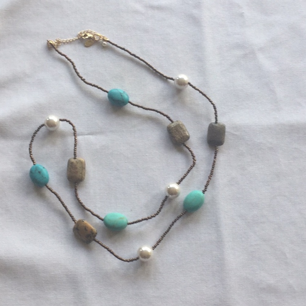 LIA SOPHIA TURQUOISE AND PEARL NECKLACE